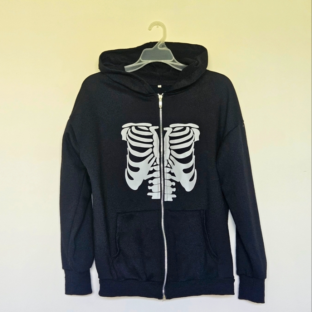 Thrifted Boy's Large Skeleton Hoodie with Metal Zipper